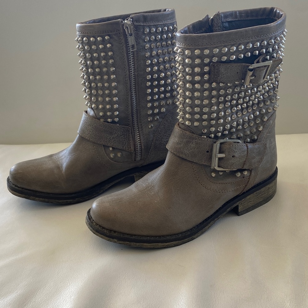 Steve Madden Studded Moto Boots in Gray